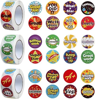 ZTMY 1500PCS Reward Stickers 3 Roll 24 Designs Multicoloured Classroom Kids