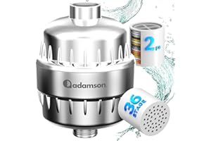Adamson Shower Filter for Hard Water – 36-Stage High Output Filtered Shower Head/Filtre de Douche, Reduces Chlorine & Heavy M
