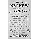TANWIH Gifts for Nephew - Engraved Metal Nephew Wallet Card with Inspirational Quote - Nephews Birthday Christmas Graduation Card Gift from Aunt Uncle