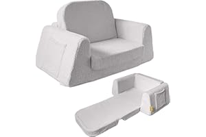BanaSuper Extra-Wide Kids Sofa for Toddlers, 2-in-1 Convertible Memory Foam Couch to Lounger, Fold-Out Soft Sherpa Baby Sofa 