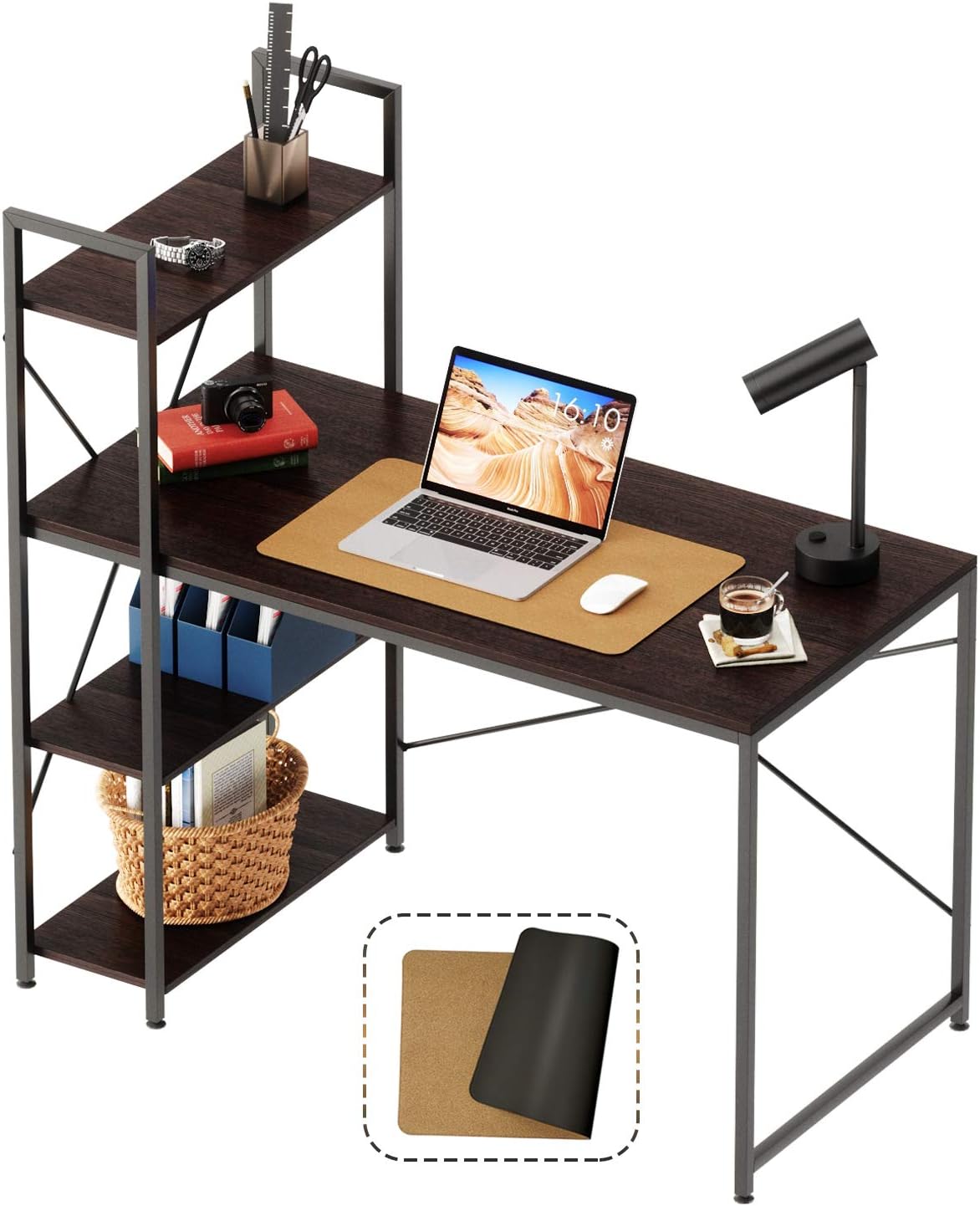 Bestier Computer Desk with Bookshelf 47 Inch (Desk Pad