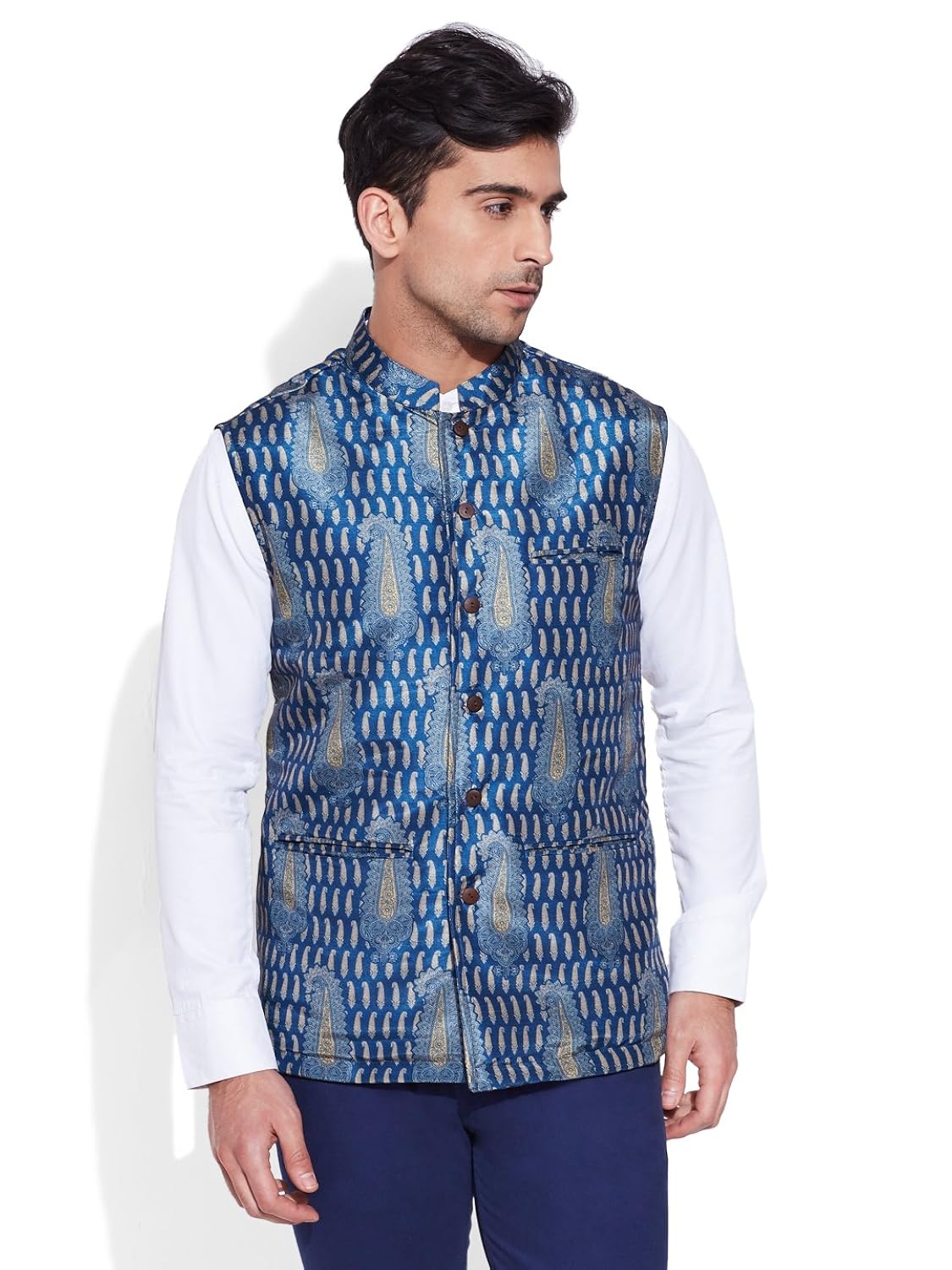 very me men's designer blue digitally printed nehru jacket