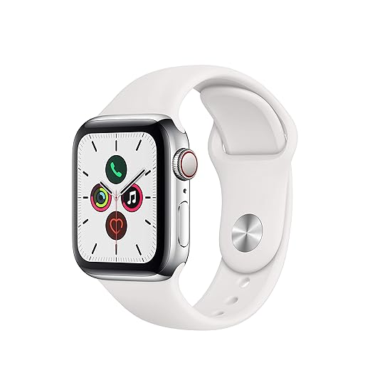Apple Watch Series 5 (GPS + Cellular, 40 mm) Cassa in Acciaio Inossidabile e Cinturino Sport - Bianco