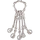 Gothic Skull Skeleton Bone Hand Bracelet with Ring Halloween Talon Wristband Punk Rock Exaggerated Metal for Men Women Nightclub Party Jewelry