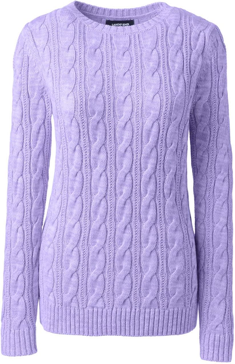 Lands' End Women's Plus Size Drifter Cotton Cable Knit Sweater Crewneck