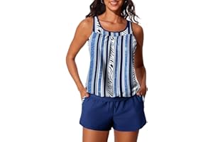 Summer Mae Blouson Women's Tankini Swimsuits Tummy Control Modest 2025 Two Piece with Sporty Pockets Bathing Suits