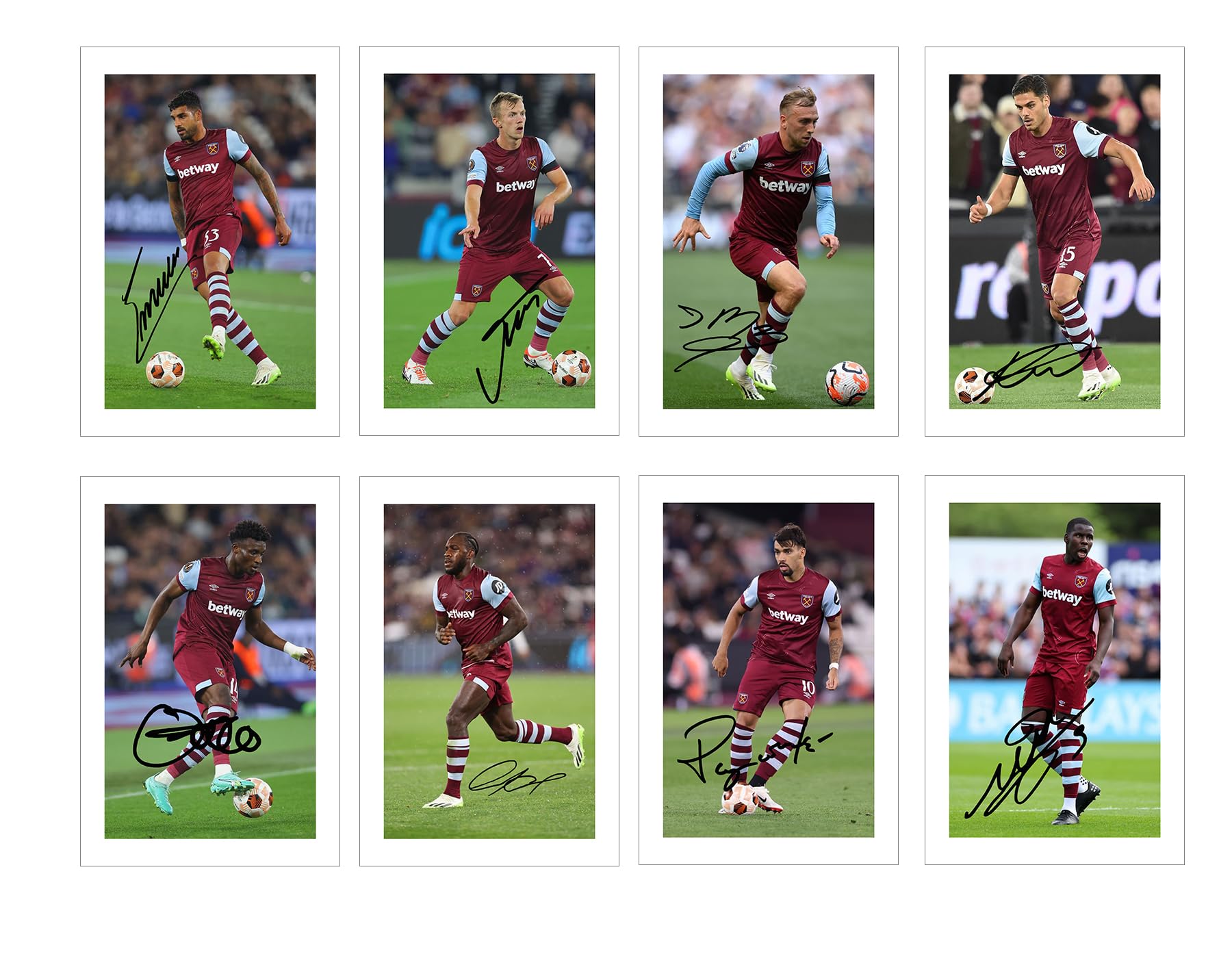 Set of 20 West Ham 2023/24 Players Signed 6X4 Inch Photo Prints With Pre Printed Signatures Autograph Kids/Men/Women Gift.