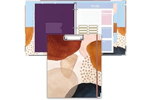 ZAXMEY 3 Ring Binder, 1 Inches Round Ring Binder with Clipboard, Dividers Tabs, PVC Zipper Bag Sleeves & to Do List Planners, Decorative Binder for Women, Men, School, Office Supplies, Abstract Art