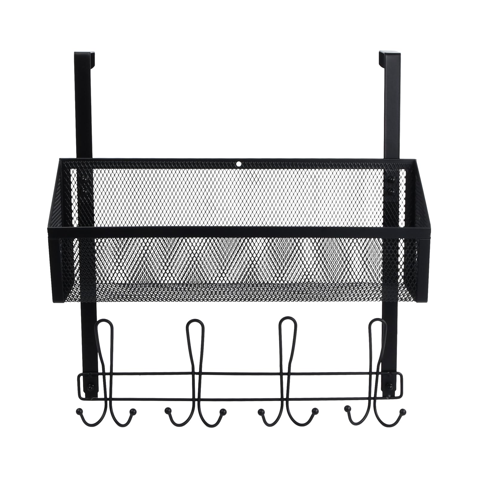 Focenat Over Door Hanger with Basket, Over Door Hanger, Door Clothes Hanger Rack, Over Door Hangers for Clothes, Door Hooks Over the Door Hook Hanger Black, Over Door Hanger Storage for Bedroom