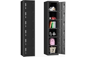 Bonusall Employees Lockers,Metal Office Storage Locker with 6 Door, Tall Steel Lockers with Keys and Lock for School, Gym, Home, Garage,Black