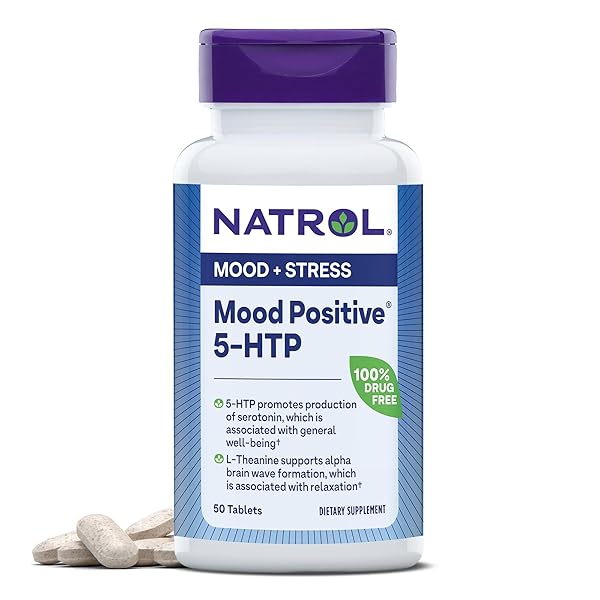 NATROL MOOD POSITIVE 5-HTP 50MG WITH L-THEANINE, VITAMIN B6, VITAMIN B12 AND FOLATE, DIETARY SUPPLEMENT HELPS SUPPORT A POSITIVE MOOD, 50 TABLETS, 25-50 DAY SUPPLY