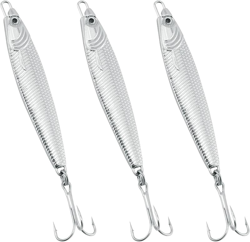Dr.Fish Silver Minnow Spoon Lures Set of 3 60g Sea Fishing Tackle