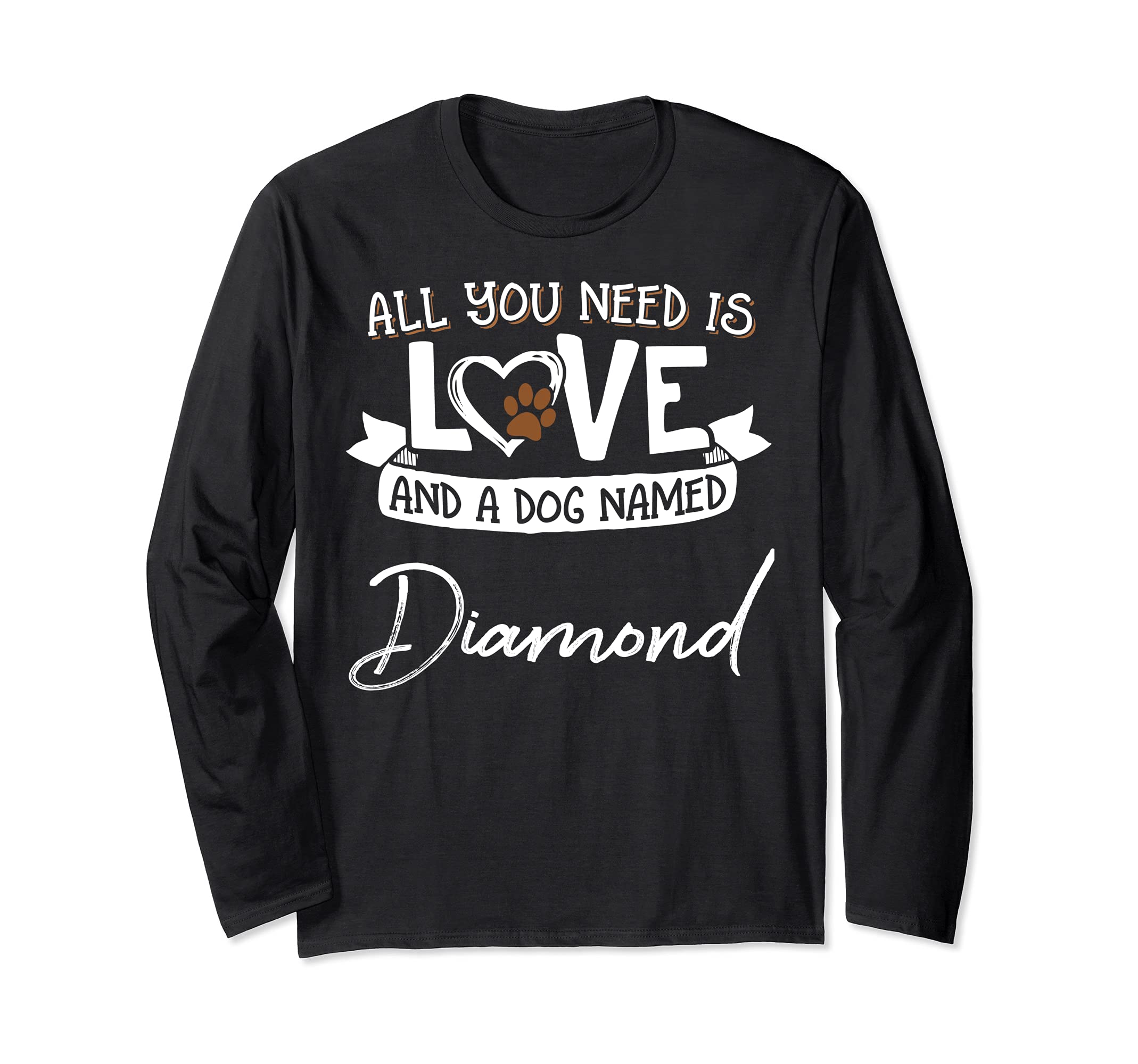 Cute Dog Named Diamond Design for Women and Men Long Sleeve T-Shirt