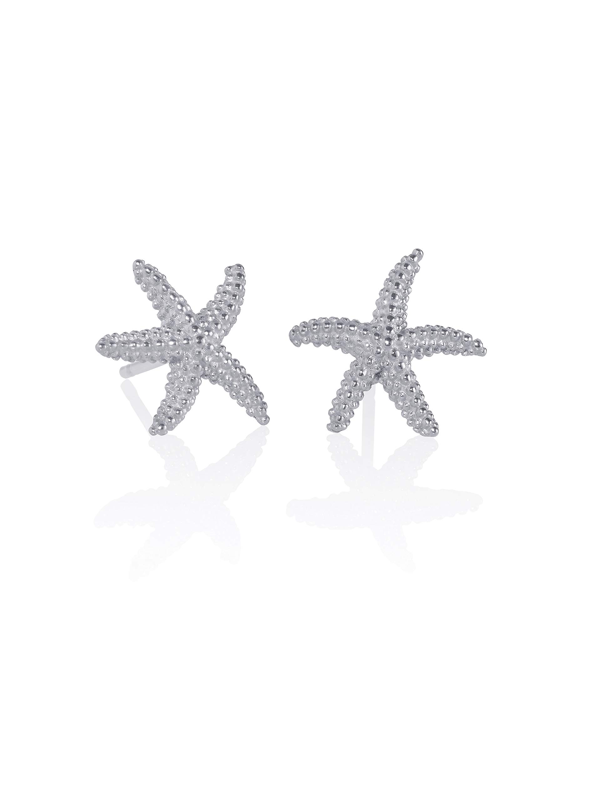 Namana Silver Starfish Stud Earrings for Women, Brushed Finish Silver Starfish Earrings for Girls and Women, Ladies Silver Stud Earrings in Star Fish Motif, Starfish Jewellery Gifts for Women.