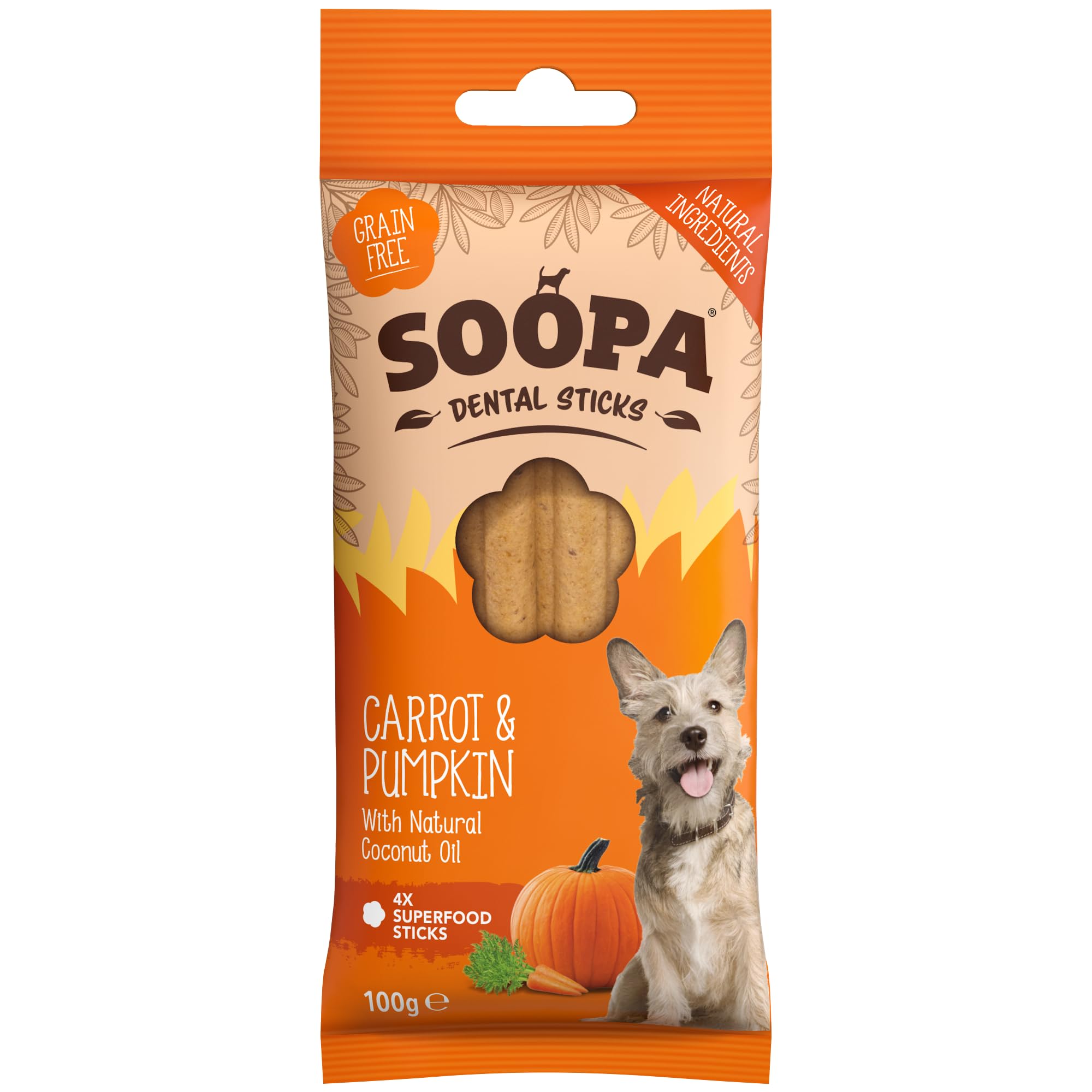 Soopa Pumpkin and Carrot Dental Sticks Dog Treat, 100 g