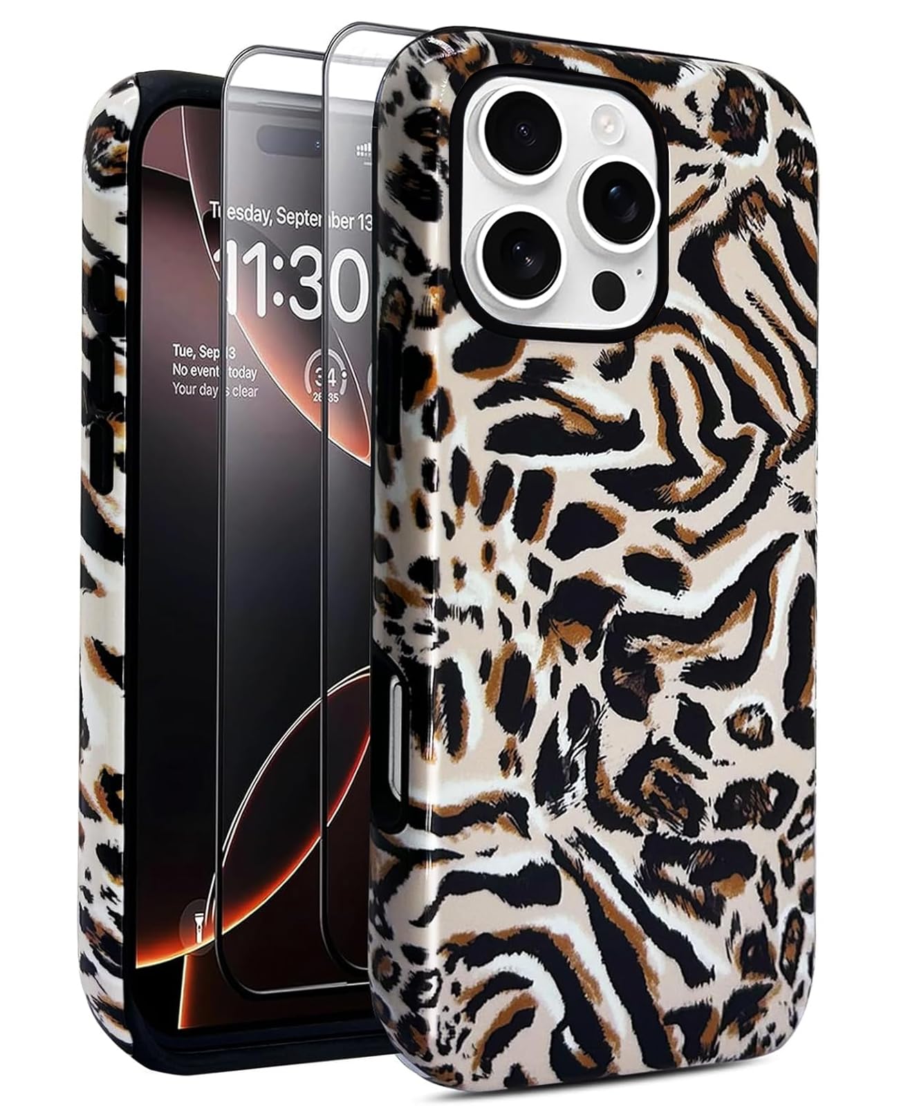 J.west Cheetah for iPhone 16 Pro Max Case 6.9 inch with 2 Pack Tempered Glass Screen Protectors Animal Leopard Hybrid Cover for Girls Women Protective Phone Cases