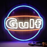 WonderfulLife Gulf Neon Sign for Garage Decor,Led Signs for Bar Man Cave Wall Decor,Lube Store or Gasoline Station Display Lighting,Easy Hanging.