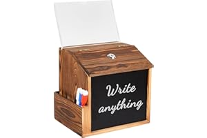 GDGZJJD Wood Suggestion Box with Acrylic Holder, Prayer Ballot Comment Box with Slot and Lock, Donation Box with Chalkboard and Keys for Church, Wedding