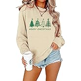 Auamin Christmas Sweatshirts for Women Christmas Tree Long Sleeve Shirt Merry Xmas Holiday Sequin Pullover Tops