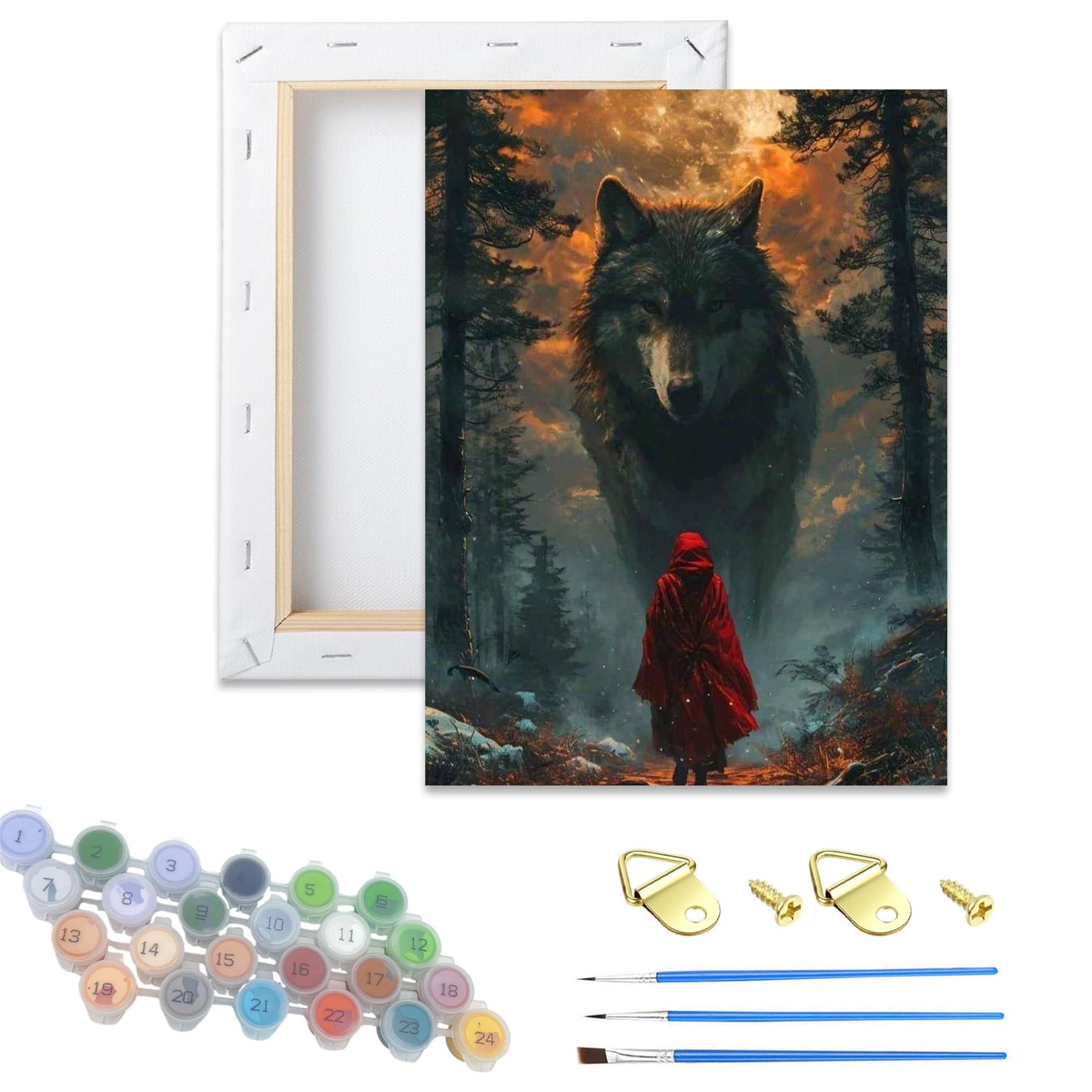 HEFEIS DIY Paint by Numbers for Adults,Wooden Framed Painting by Number Kits on Canvas,Acrylic Color by Numbers for Adult Beginner,Gifts Decor for Home Wall Room (Wolf)