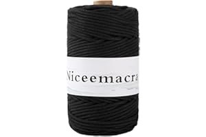 NICEEMACRA Braided Macrame Cord 3mm x 110yards,Cotton Macrame Rope, Colored Rope,Macrame String Cotton Yarn, Macrame Yarn Craft Cord Plant Hangers, Crafts, for Knitting (Black)