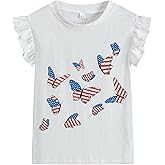 Little Hand Girls 4th of July Shirt Toddler American Flag Shirts USA Flag Tee Kids Patriotic Ruffle Sleeve T-Shirt 2-7 Years