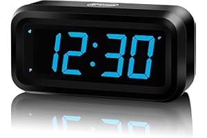 KWANWA Alarm Clock, Digital Clock, Constantly 1.2'' LED Blue Digits Display, Battery Powered, Snooze, Small Wall Clock, Desk Clock, Clock for Bedroom, Alarm Clock for Heavy Sleepers
