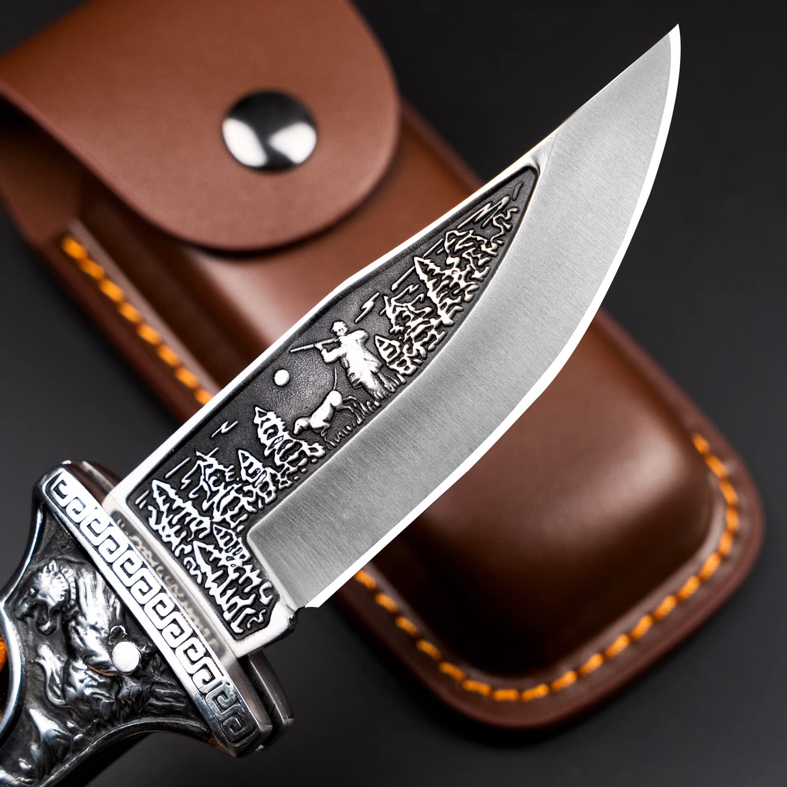 NedFoss TIGER-ROAR Zweihandmesser, Legale mitführbares Taschenmesser, 10cm Klappmesser mit Holster, Schwere EDC Messer mit Gürtelclip, Scharfes Zweihand Klappmesser Outdoor für Sammlung & Geschenke 2