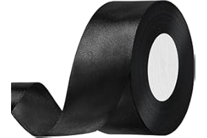 Showin Black Ribbon, Double Face 1 1/2 Inch x Continuous 50 Yards Black Satin Ribbon for Gift Wrapping, Wedding Decoration and Floral Bouquets