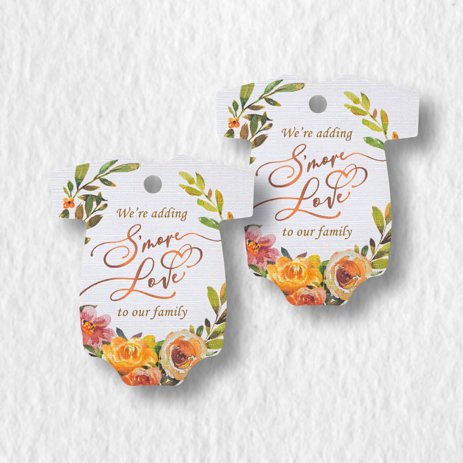 Summer-Ray 50pcs Baby Onesie Baby Shower Favour Thank You Tags We're Adding S'More Love to Our Family Tags (White)