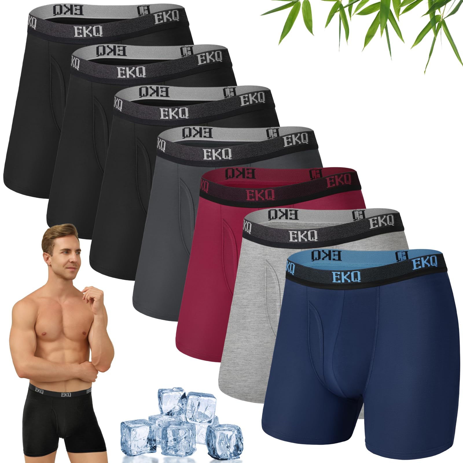 Photo 1 of EKQ Mens Underwear Breathable Boxer Briefs 7 Pack Bamboo Rayon Boxers for Men Soft Stretchy Men's Underwear with Fly