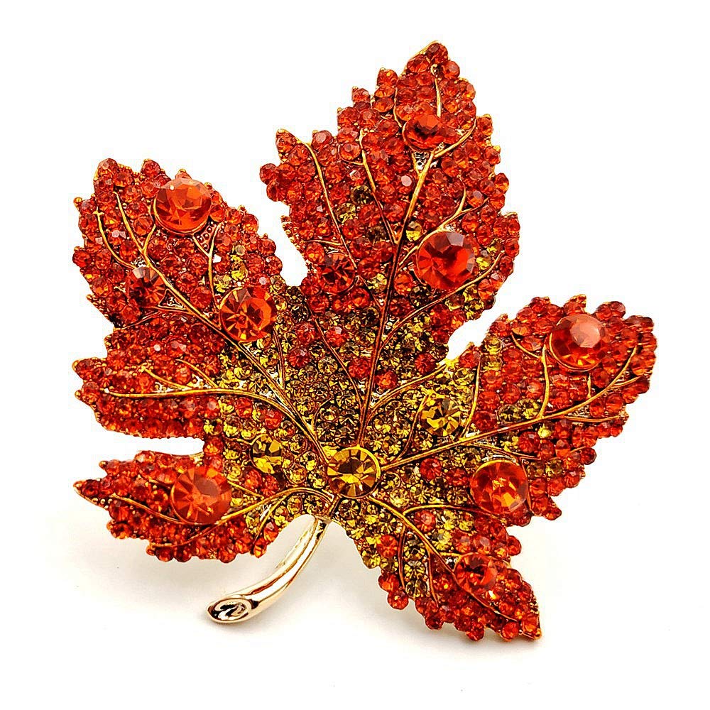 Dreamlandsales Vintage Stylish Full Micro Pave Yellow Orange Red Crystal Big Maple Leaf Brooch Pin Autumn Jewelry, 2.01" x 1.96", Crystal, crystal