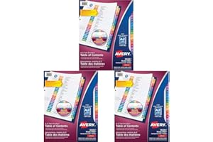 Avery Ready Index A-Z Tab Binder Dividers, Customizable Table of Contents, Multicolour Tabs, 1 Set (11125) (Pack of 3)