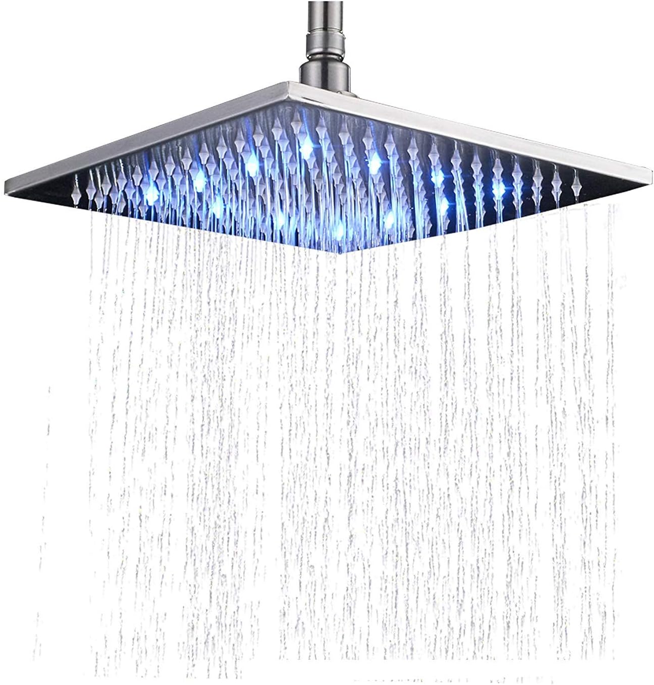 Saeuwtowy 10 Inch LED Square Rain Shower Head Rainfall Stainless Steel Shower Head Bathroom Bath Shower Over-Head Shower Spray with Silicone Nozzle Brushed Nickel Finish