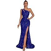 Evening Gowns Formal Dresses for Women Cocktail Party Sequin Tulle Sexy One Shoulder Floor Length Prom Wedding Guest Dress