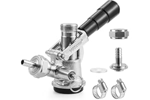 MRbrew Keg Coupler, Sankey D System Keg Tap 304 Stainless Steel Probe, Beer Coupler Kegerator Parts D Coupler Beer Tap Dispenser for I.D 5/16'' Beer Line Gas Tubing with Hose Clamp