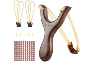BASUNE Slingshot Wood Hunting Slingshot with Ergonomic Handle, Professional Hunting Set, Includes Approx 100 Clay Balls and Replacement Bands, Sling Shot for Adults Shooting Hunting Activities