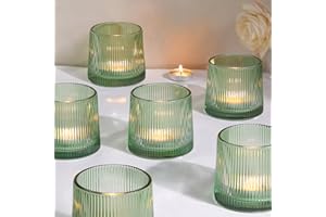 DARJEN Green Ribbed Tealight Votive Candle Holders- 6Pack Glass Candle Holders for Table Centerpiece, Wedding Decor, Home Decor, Party Dinner