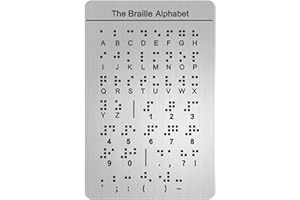 BLIRIK Braille Alphabet Board, English Alphabet, Numbers & Punctuation with Raised Dots,Braille Learning for Beginners, Braille Teaching Aid for Blind Children, Adults-7.5 x 5 inches, Silver
