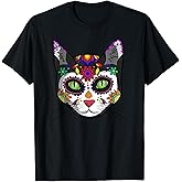 Craneo De Gato Halloween Cute Sugar Skull Dia De Los Muertos T-Shirt