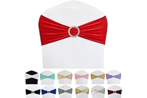 Maiangel Spandex Chair Sashes Bands 100PCS Stretch Chair Ties Bows with Buckle Slider for Wedding Party Banquet Decoration (Red)…