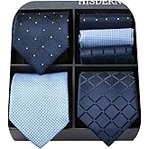 HISDERN Mens Ties Extra Long Tie and Pocket Square Set 63 Inch XL Tie Pack Collection Present Box Necktie Lot 3 PCS