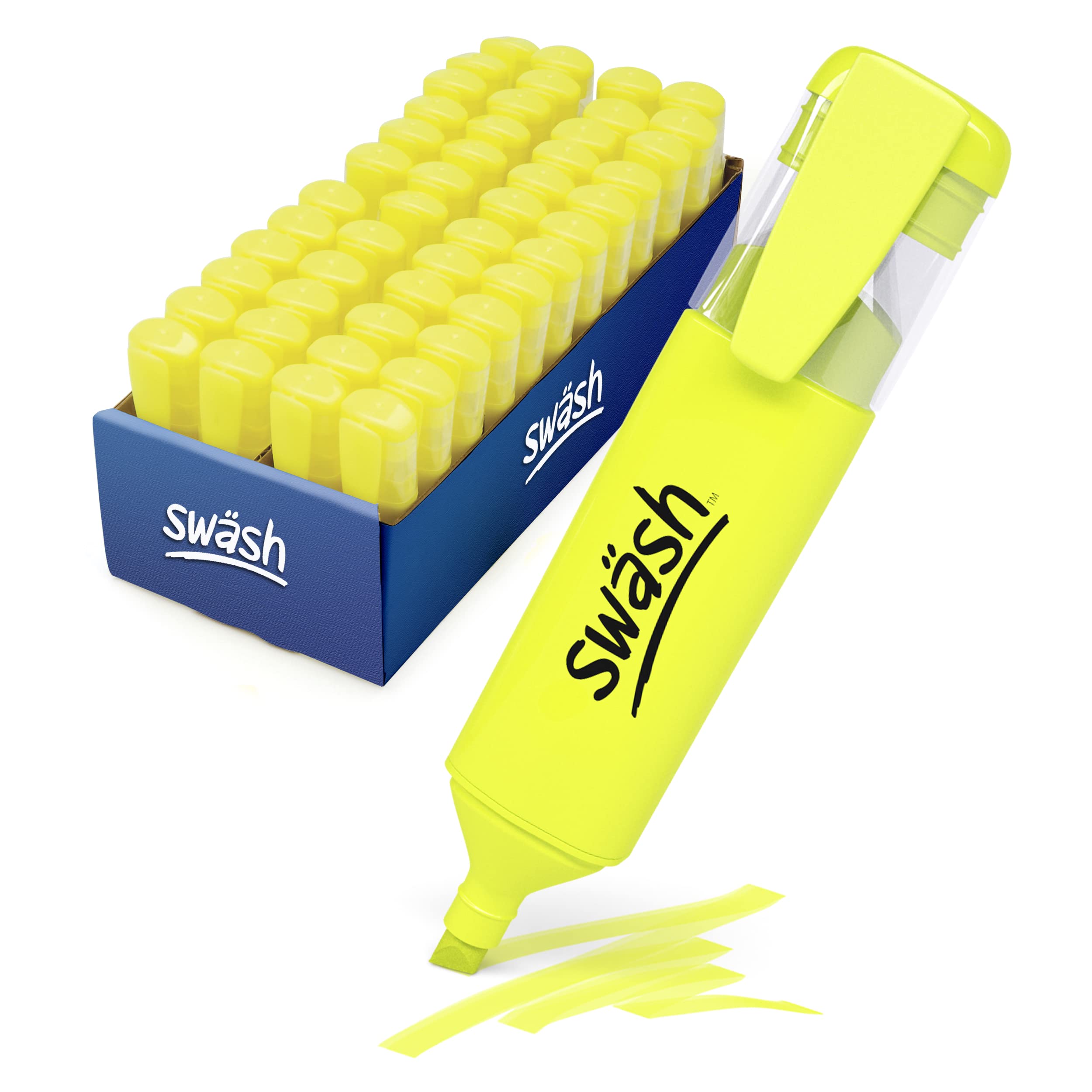 Swäsh HLP48YW Premium Highlighter Pens for Schools and Students – Wedge Tip – Neon Yellow (48 Pack of Markers) — image 1