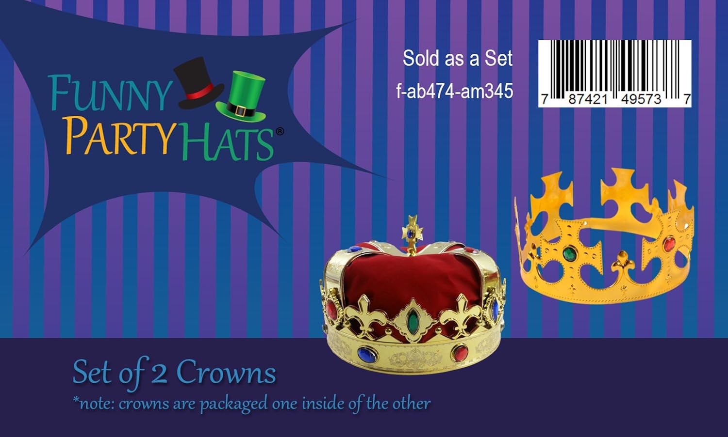 Adjustable King Crowns – Royal King Crown – Bejeweled Gold Crowns – 2 Pack - Funny Party Hats: Clothing