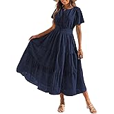 Benfoly Summer Flowy Maxi Dresses for Women 2026 Spring Vacation Eyelet Lace Short Sleeve Wedding Guest Casual Boho Dresses