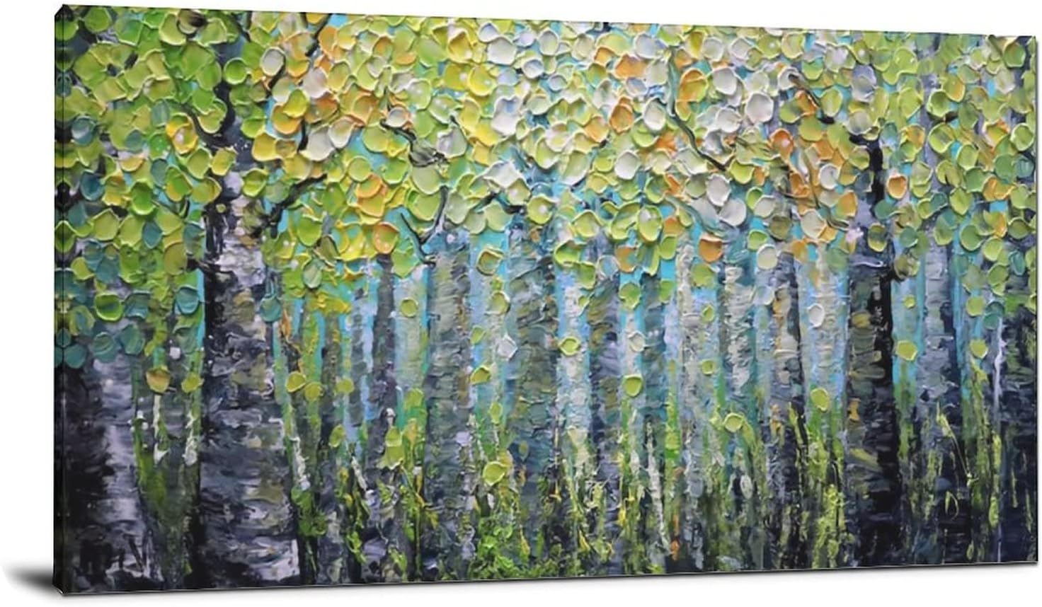 Paintings - Hand Painted Abstract Spring Foliage Oil Painting Birch Trees in The SpringtimeHandmade Modern Acrylic Artwork Texture Painting Original Paintings Canvas Wall Art20x40inch(50x100cm)