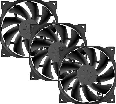 upHere 120mm Silent Case Fan 3 Pack Ultra Quiet High Airflow 12BK3-3