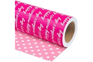 WRAPAHOLIC Reversible Mother's Day Wrapping Paper - Mini Roll - 17 Inch X 33 Feet - Happy Mother's Day and Polka Dot Design, Perfect for Party, Holiday, Wedding, Baby Shower