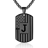 WINFY Initial A-Z Necklace for Men American Flag Dog Tag A-Z Pendant 316L Stainless Steel Chain 22+2 Inches Personalized Patriotic Jewelry for Men