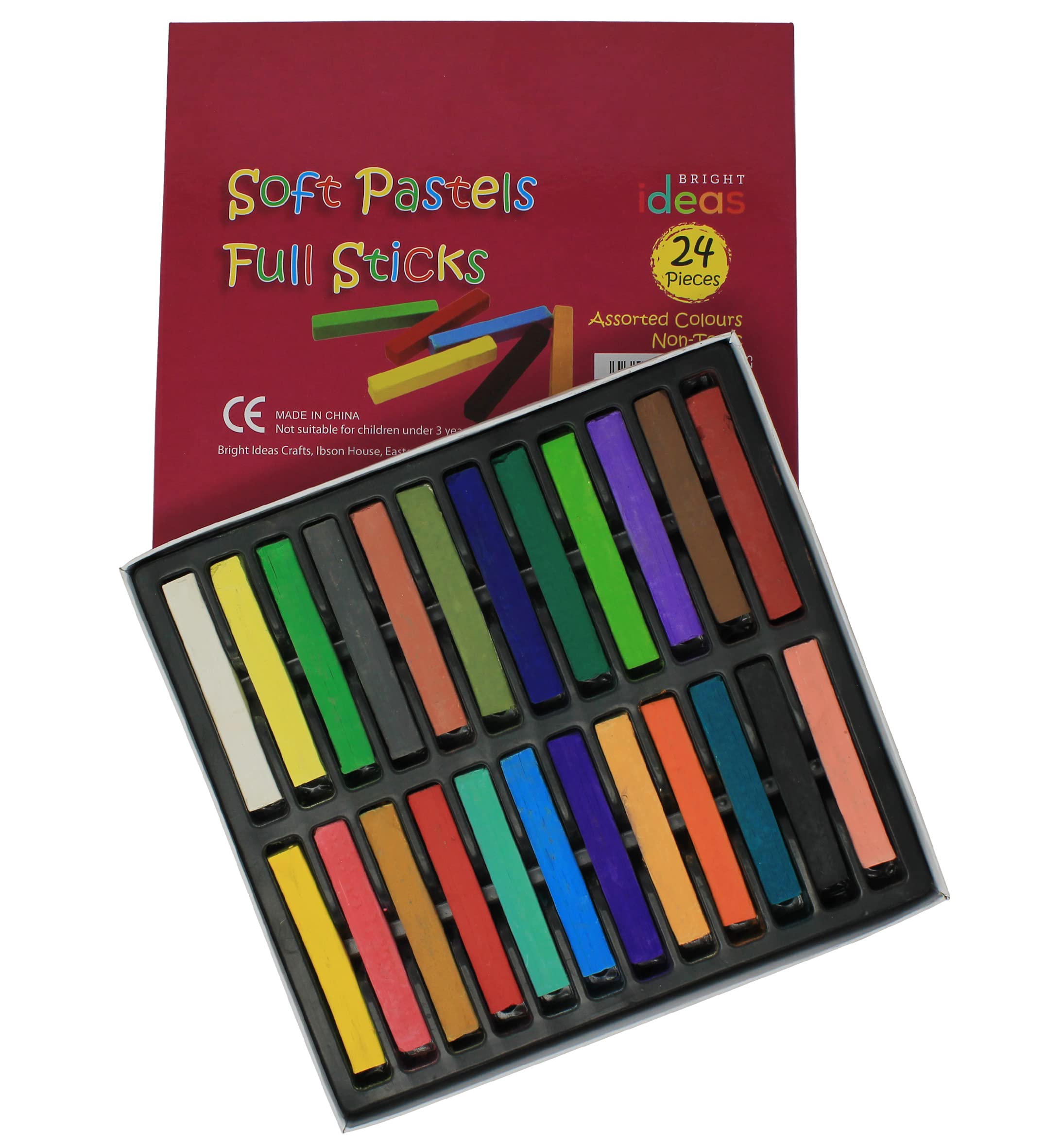 Bright Ideas Soft Pastels PK24 Assorted Colours Soft Pastels Full Sticks - Intense Bright Colours Perfect Square Chalk for Blending for Kids, Artists, Students - Pastels for Paper and Canvas. BI8323.